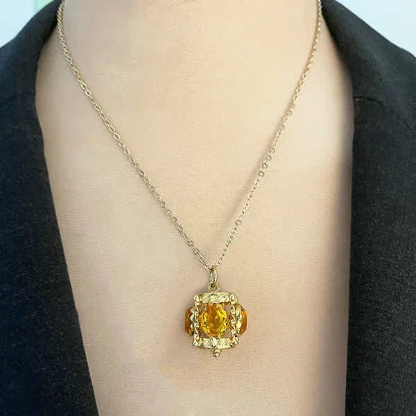 Antique Etruscan Revival 18K Yellow Gold Orange Paste Fob Charm Pendant