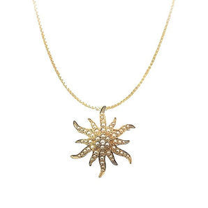Antique Edwardian 14KY Gold Seed Pearl Sunburst Pendant Brooch