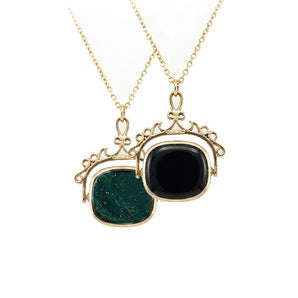 Antique Estate 14K Yellow Gold Bloodstone and Onyx Spinner Fob
