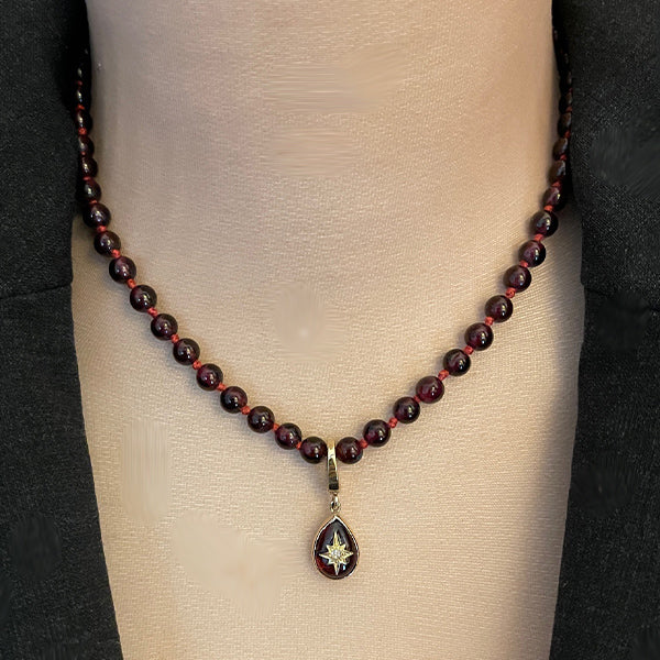 Modified Antique Victorian Garnet and Rose Cut Diamond Pearl Enhancer