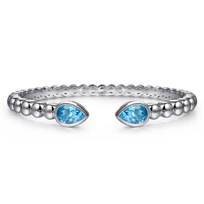 Gabriel & Co. 925 Sterling Silver Bujukan and Pear Shape Blue Topaz Split Bangle Bracelet