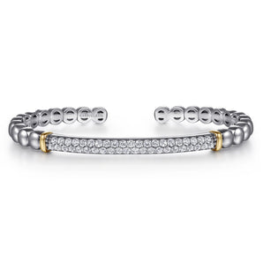 Gabriel & Co. 14K Yellow Gold and 925 Sterling Silver Bujukan White Sapphire Open Bangle Bracelet