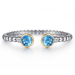 Gabriel & Co. 14K Yellow Gold and 925 Sterling Silver Bujukan Round Blue Topaz Bangle
