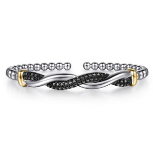 Gabriel & Co. 14K Yellow Gold and 925 Sterling Silver Bujukan Black Spinel Twisted Bangle Bracelet