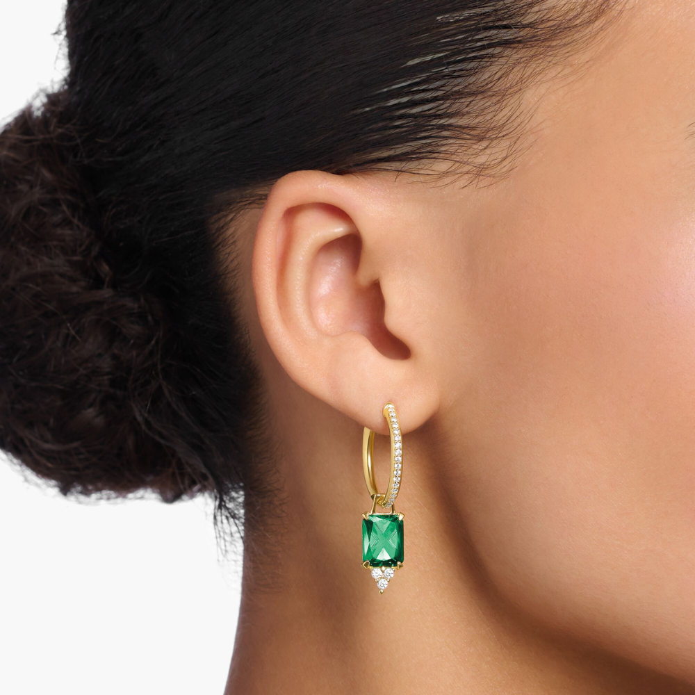 Thomas Sabo Vermeil Hoop Earrings with Green & White Stones
