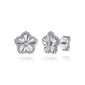 Gabriel & Co. 925 Serling Silver Diamond Bujukan Frame Flower Diamond Cut Stud Earrings