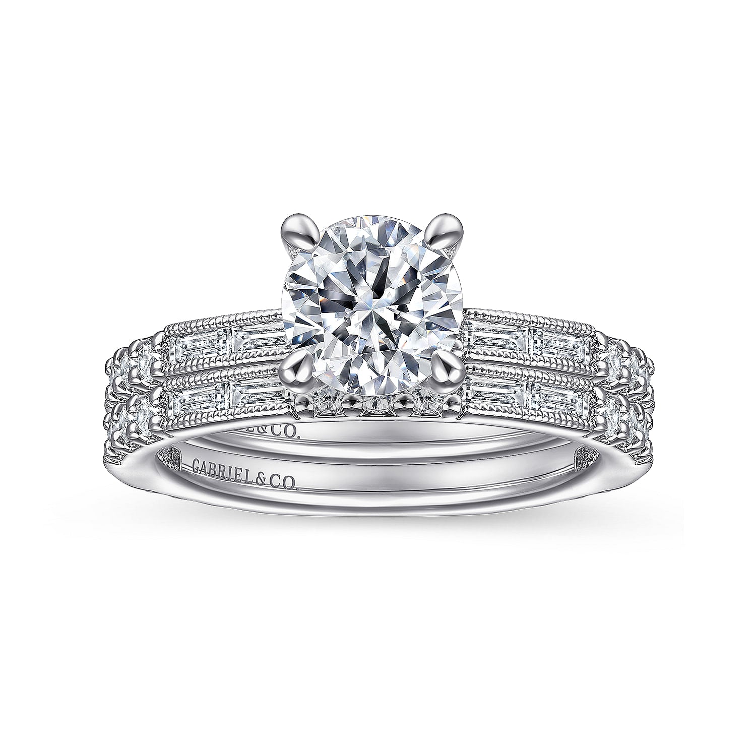 Gabriel & Co Art Deco Round Diamond Channel Set Engagement Ring