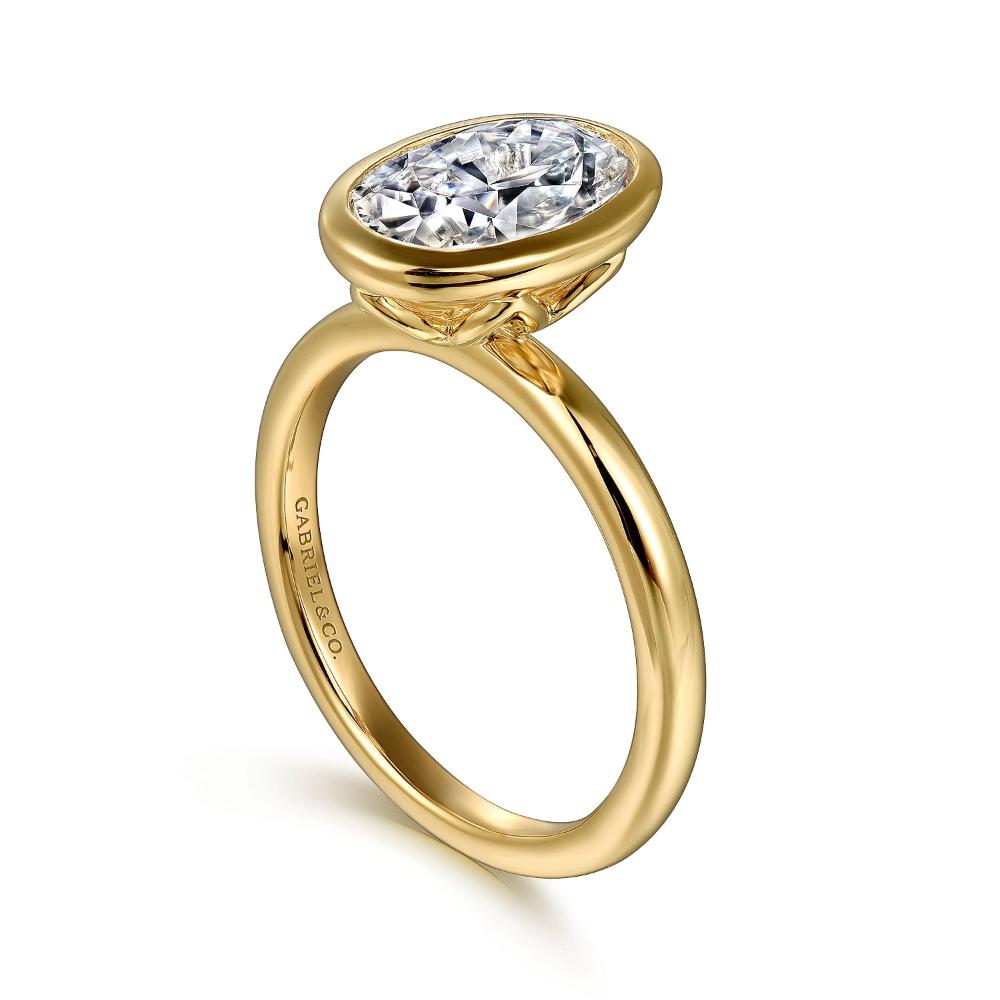 Gabriel & Co. Yellow Gold Bezel Set Oval-Cut Solitaire Engagement Ring 