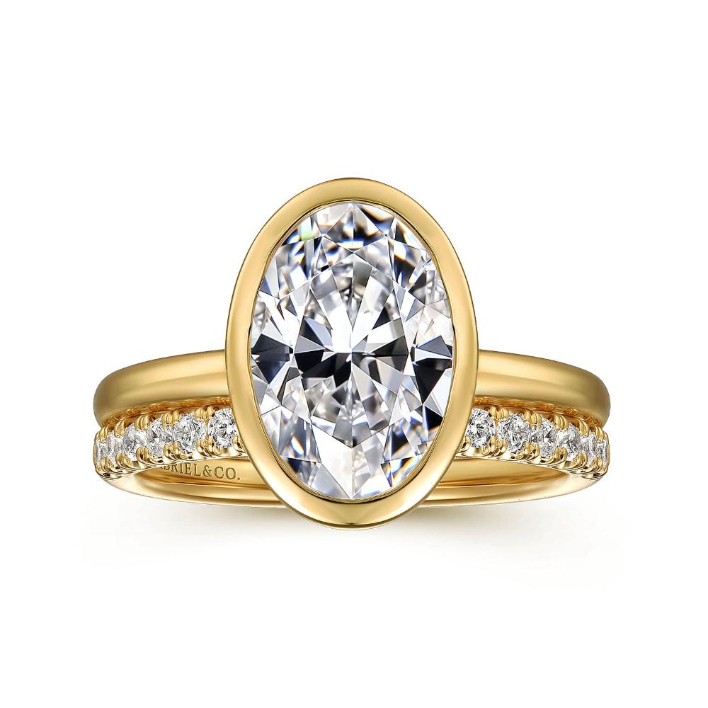 Gabriel & Co. Yellow Gold Bezel Set Oval-Cut Solitaire Engagement Ring 