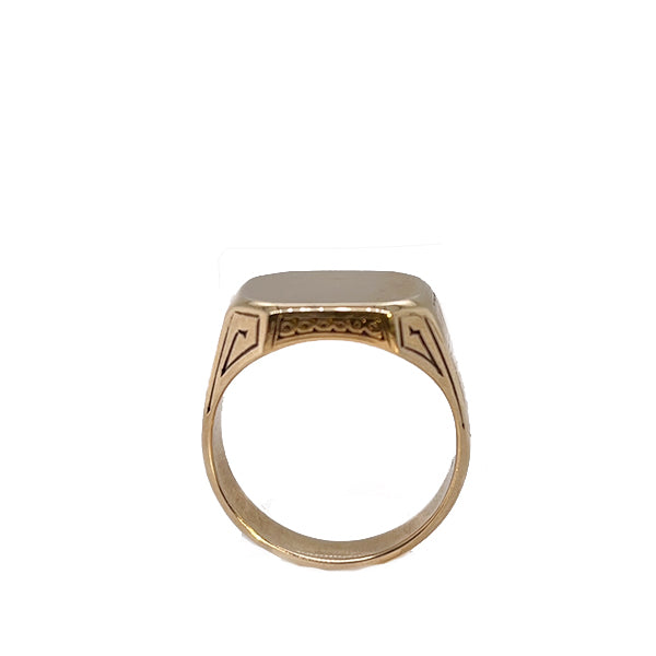 Estate 10K Yellow Gold Signet Ring with Engraving Details