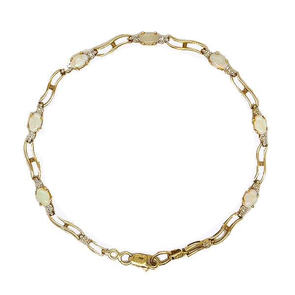 Estate 10K Yellow Gold Opal and Diamond Bracelet