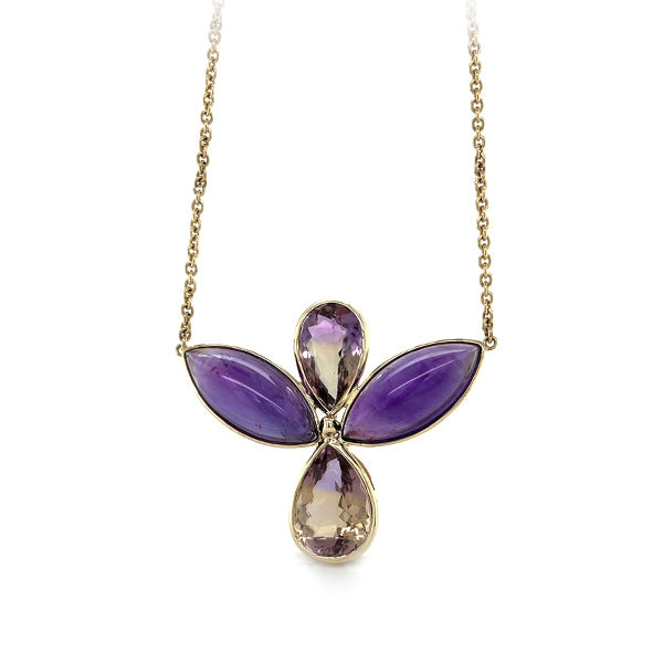 Estate 14K Yellow Gold Ametrine and Amethyst Statement Necklace