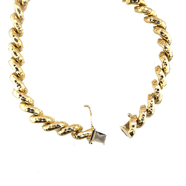 Vintage 14K Yellow Gold Textured Macaroni Link Necklace