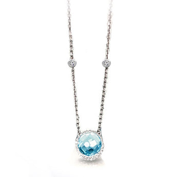 Estate 14K White Gold Blue Topaz Adjustable Necklace