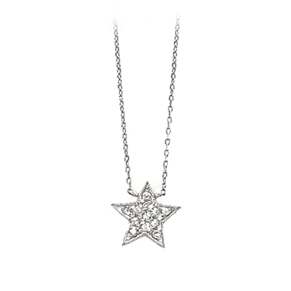 Estate 14K White Gold Pave Diamond Star Necklace
