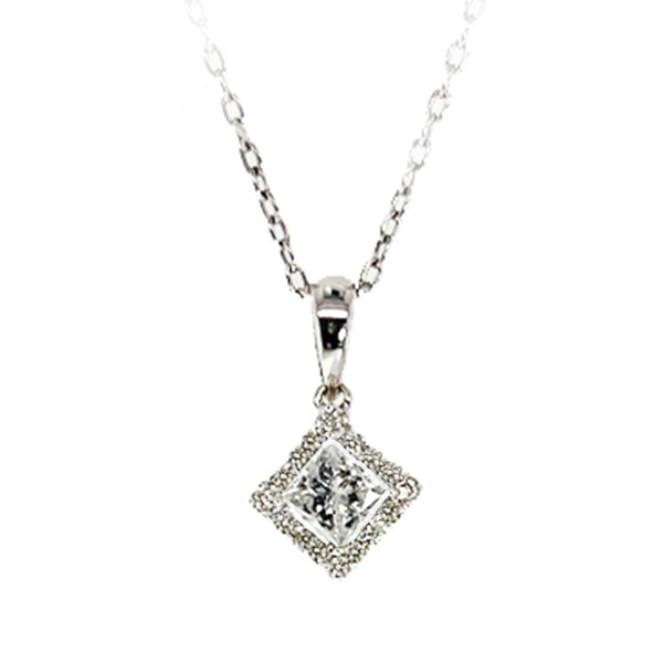 Estate 14K White Gold Princess-Cut Diamond Halo Pendant