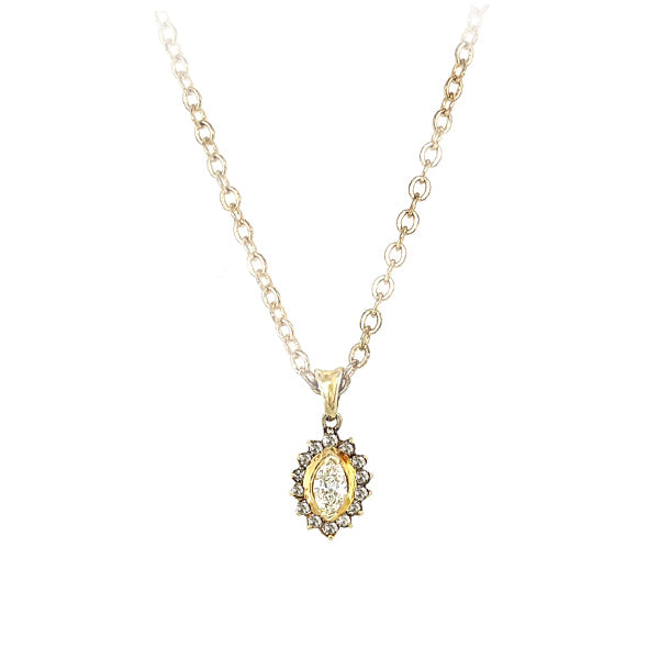 Vintage 14K Yellow Gold Marquise Cut Diamond with Sunburst Halo Pendant