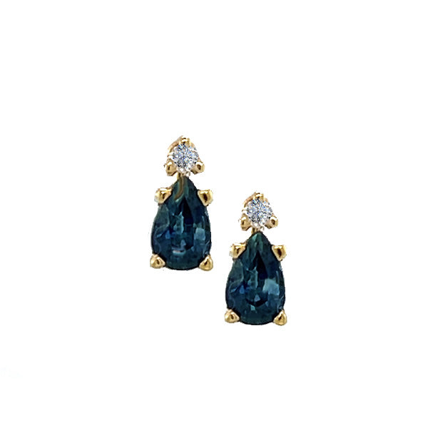 Estate 14K Yellow Gold Pear-Cut Sapphire and Diamond Stud Earrings