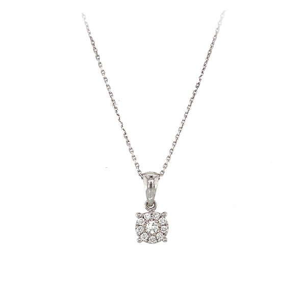 Estate 14K White Gold Diamond Cluster Pendant on 10K Chain