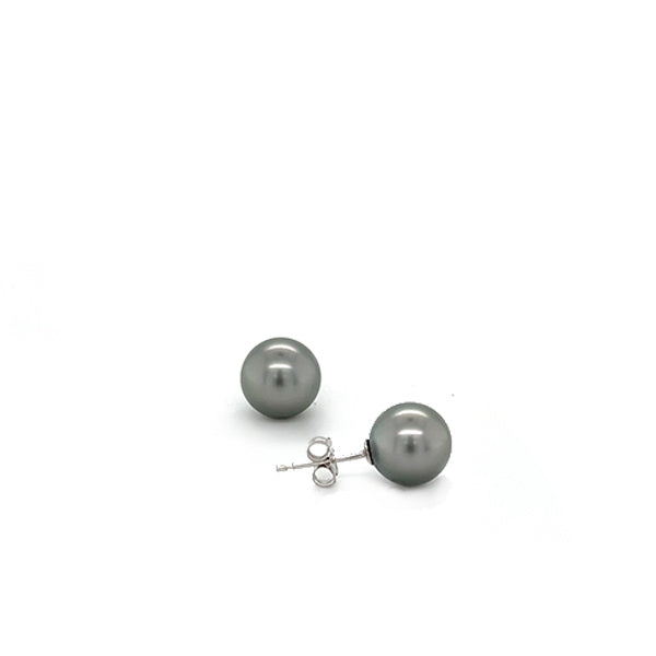 Estate 14K White Gold 9mm Tahitian Pearl Stud Earrings