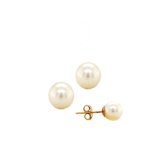 Estate 14K Yellow Gold 7mm Pearl Stud Earrings