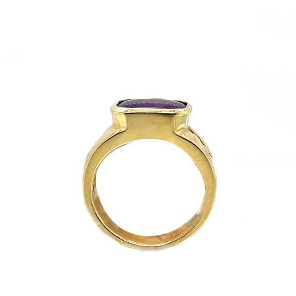 Estate 14K Yellow Gold Amethyst and Diamond Wide Statement Ring