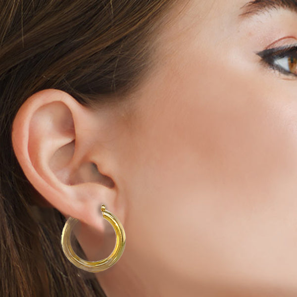 Estate 14K Yellow Gold Hollow Tube Hoop Earrings