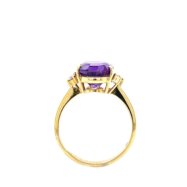 Estate 18K Yellow Gold Amethyst and Diamond Ring