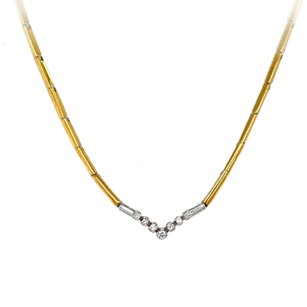 Estate 18K Two Tone Gold Diamond V Necklace