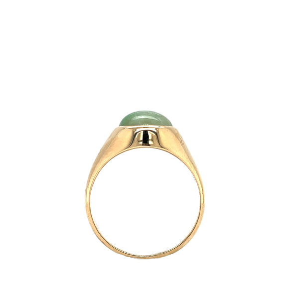 Estate Birks 10K Yellow Gold Oval Jadeite Cabochon Signet Ring