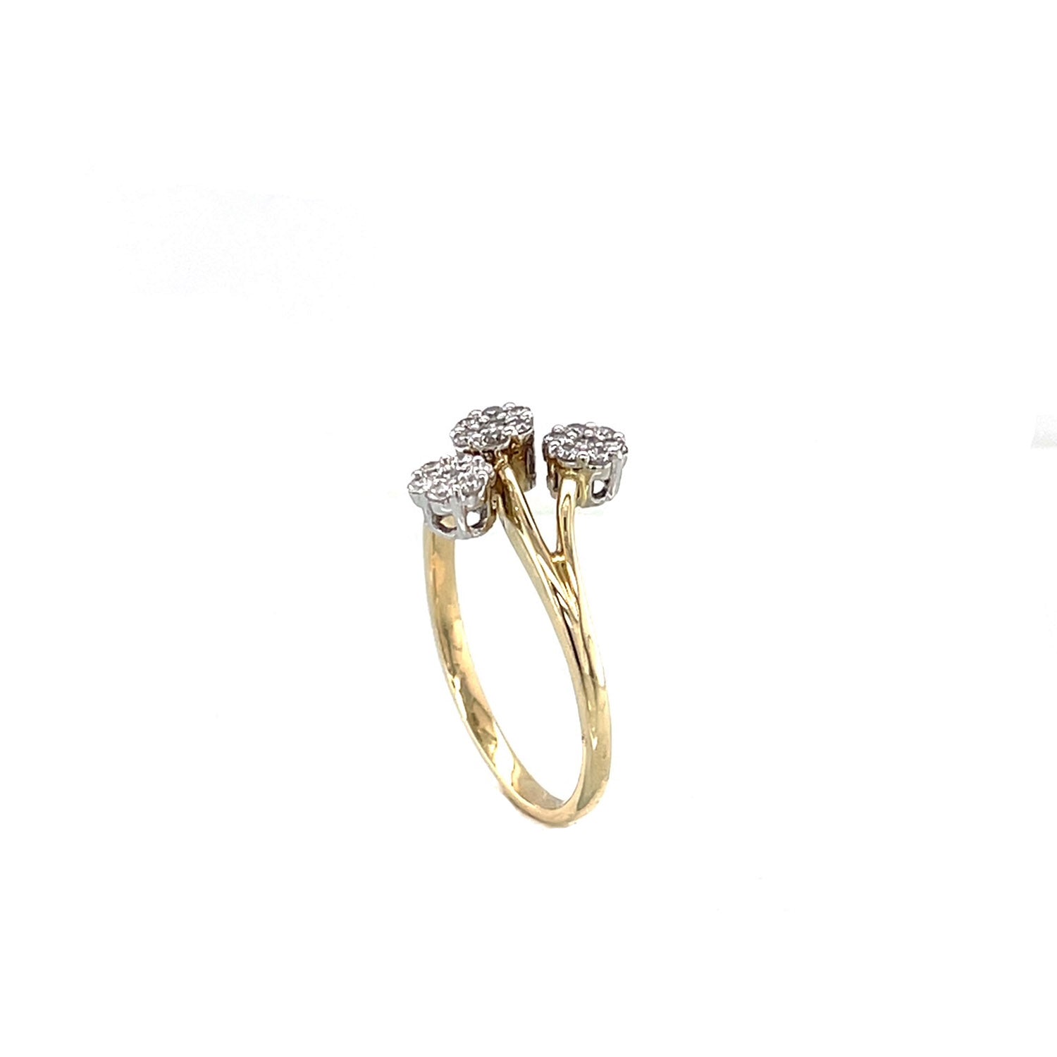 Estate 10K Yellow Gold Diamond Triple Cluster Bypass Ring