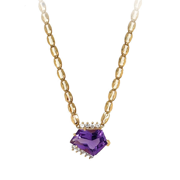 Estate 14K Yellow Gold Fancy-Cut Amethyst and Diamond Necklace