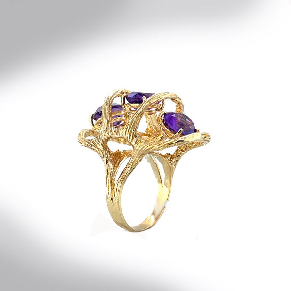 Estate 18K Yellow Gold Oval Amethyst Ring