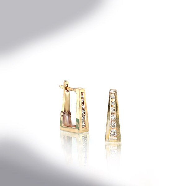 Estate 14K Yellow Gold Diamond Geometric Tapered Hoop Earrings