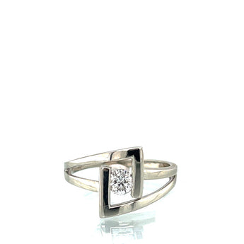 Estate 10K White Gold Diamond Sculptural Geometric Bypass Ring