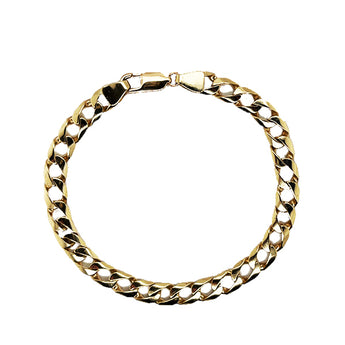 Estate 10K Yellow Gold 7.3mm Wide 9 3/8 Inch Curb Link Bracelet