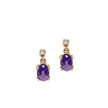 Estate 10K Yellow Gold Amethyst and Diamond Dangle Stud Earrings