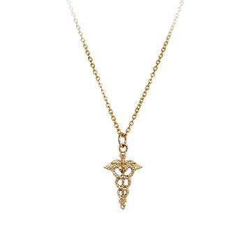 Estate 10K Yellow Gold Caduceus Charm Pendant