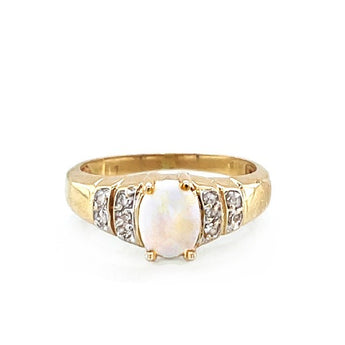 Estate 10K Yellow Gold Diamond-Accented Opal Ring