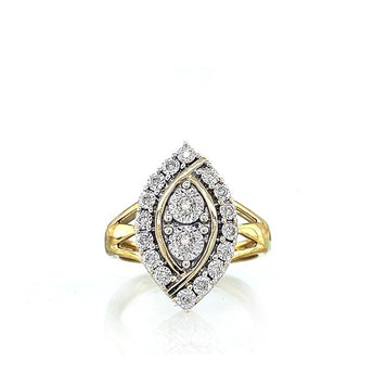 Estate 10K Yellow Gold Diamond Marquise Cluster Statement Ring