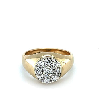 Estate 10K Yellow Gold Round Diamond Cluster Signet Ring