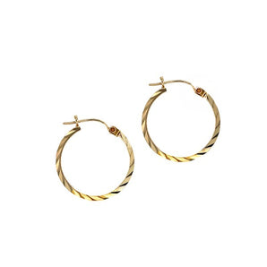 Estate 10K Yellow Gold Round Diamond-Cut Texture Hoop Earrings