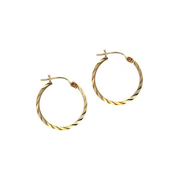 Estate 10K Yellow Gold Round Diamond-Cut Texture Hoop Earrings