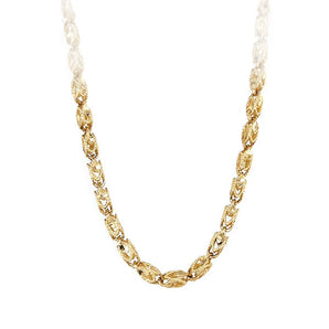 Estate 10K Yellow Gold Textured Tulip Link Necklace