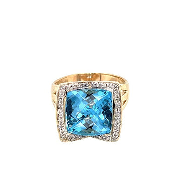 Estate 14K Two Tone Gold Topaz and Diamond Cocktail Ring