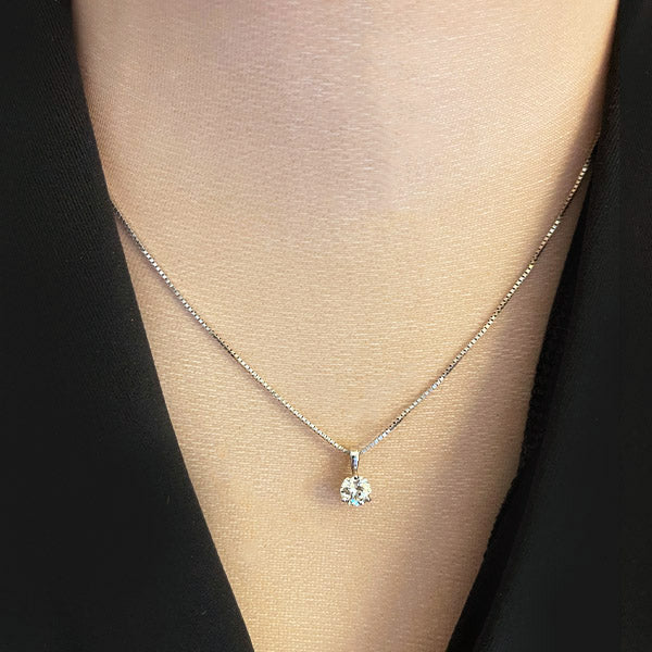 Estate 14K White Gold Diamond Solitaire Pendant with Box Chain