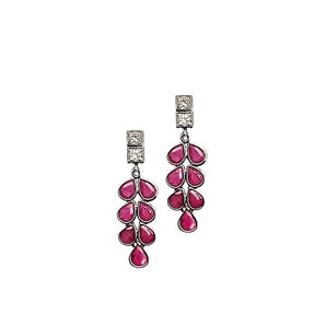 Estate 14K White Gold Ruby and Diamond Dangle Earrings