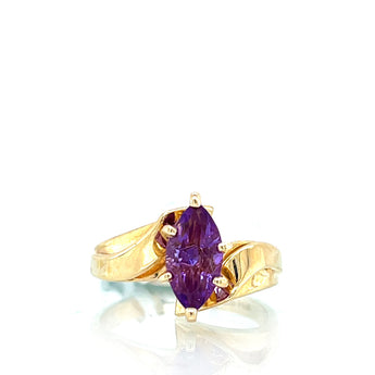 Estate 14K Yellow Gold Marquise-Cut Amethyst Bypass Ring