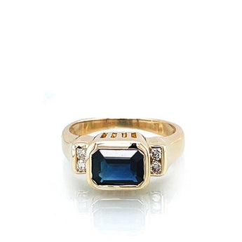 Estate 14K Yellow Gold Natural Sapphire and Diamond Ring
