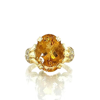 Estate 14K Yellow Gold Oval Citrine and Diamond Cocktail Ring